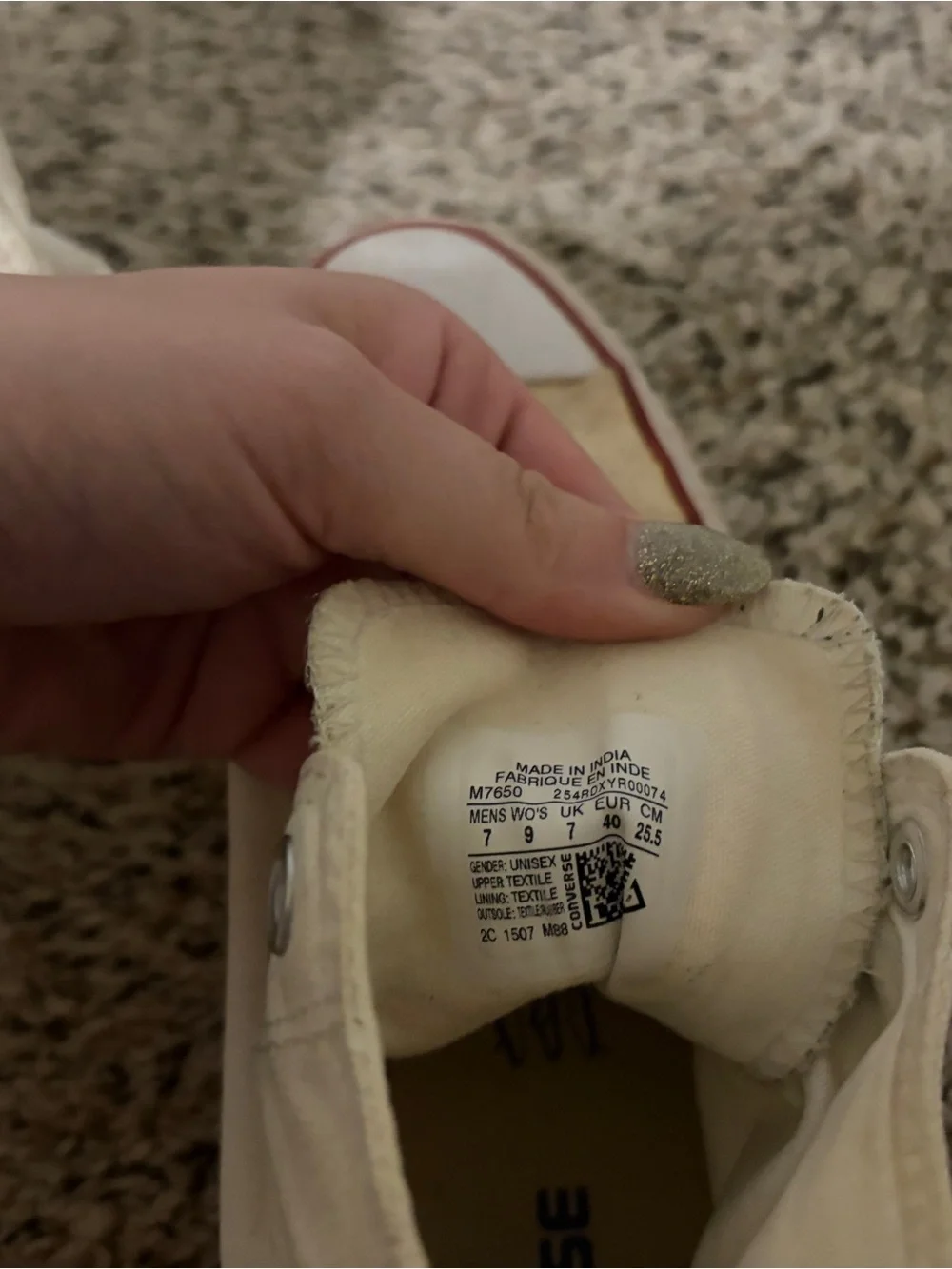 High-Top Canvas Sneakers in Cream with Red Accent